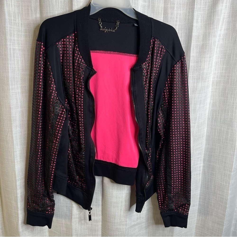 Baby Phat black/pink bomber jacket with perforated polka dot cutouts Size 2XL